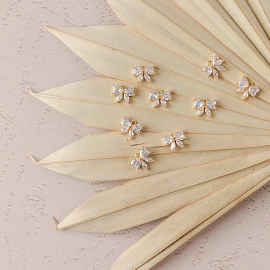 Clear/Regular Cubic Zirconia Gold Bow Charms, 10 Pieces