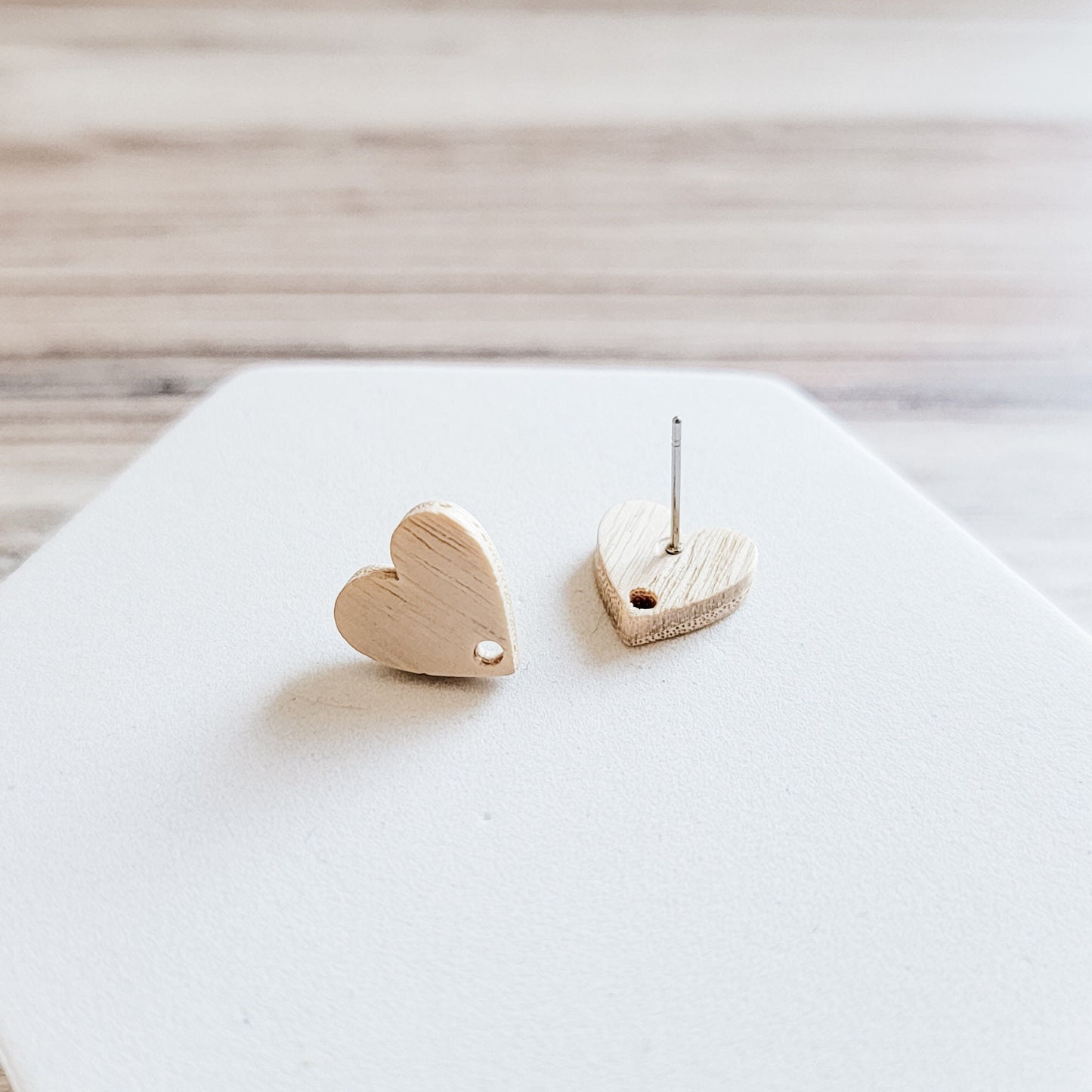 Natural Wooden HEART Stud Earring Findings, 10 Pieces, Wood #24