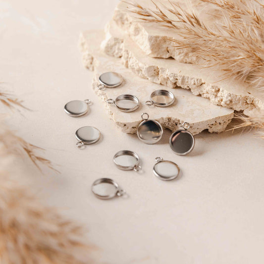 Silver 12mm Stainless Steel Charm Bezels, 10 Pieces
