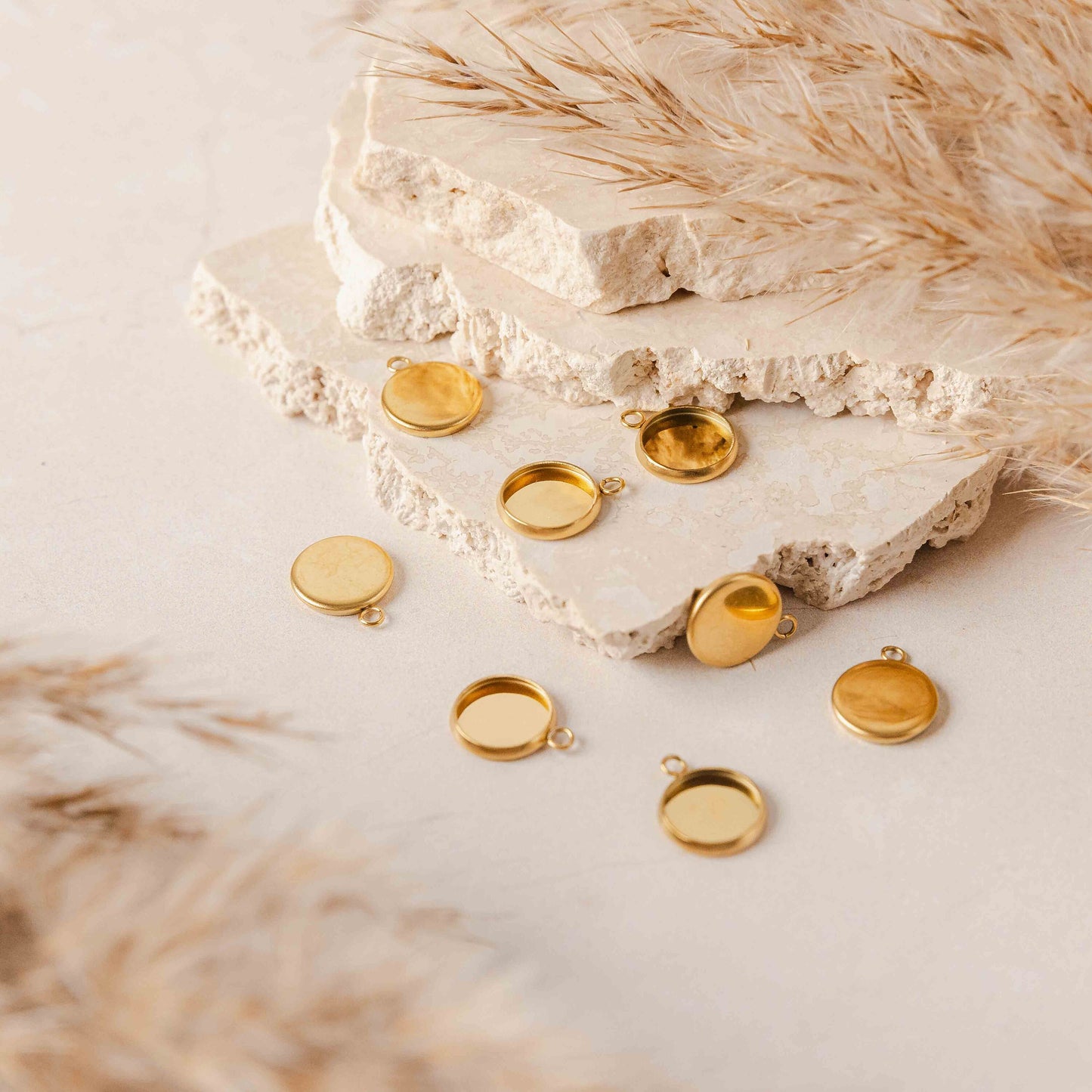 Gold 12mm Stainless Steel Charm Bezels, 10 Pieces