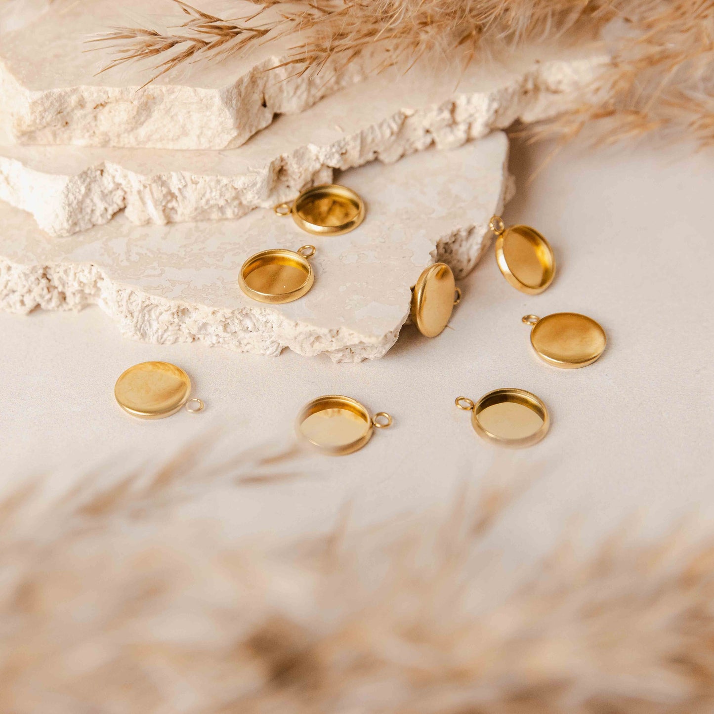 Gold 12mm Stainless Steel Charm Bezels, 10 Pieces