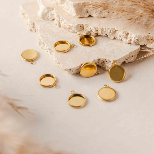 Gold 10mm Stainless Steel Charm Bezels, 10 Pieces