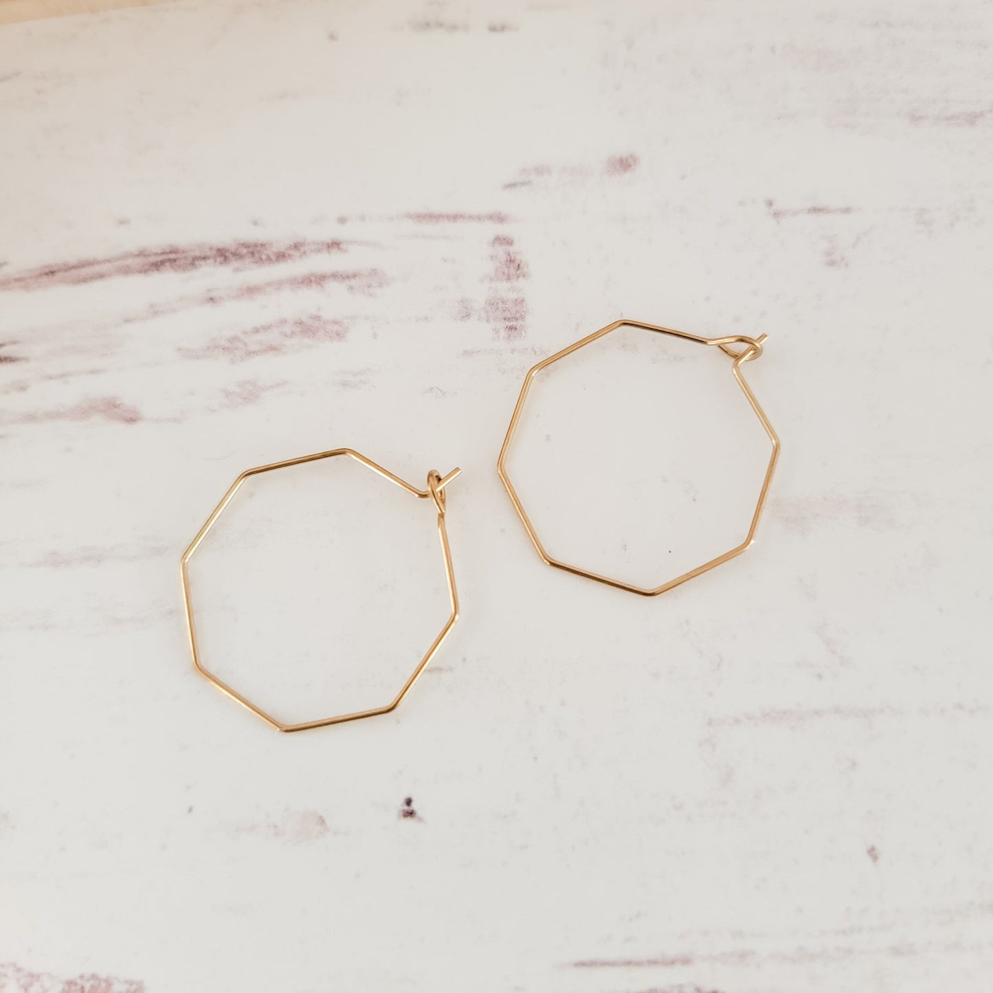 Gold 25mm Octagon Wine Hoop Stainless Steel Ear Wires, 10 Pieces