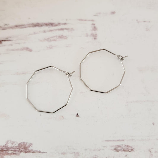 Silver 25mm Octagon Wine Hoop Stainless Steel Ear Wires, 10 Pieces