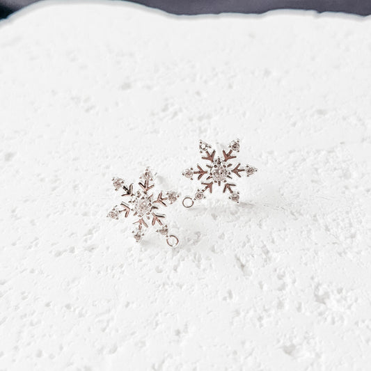 Silver Snowflake Cubic Zirconia Studs with Loops, 10 Pieces