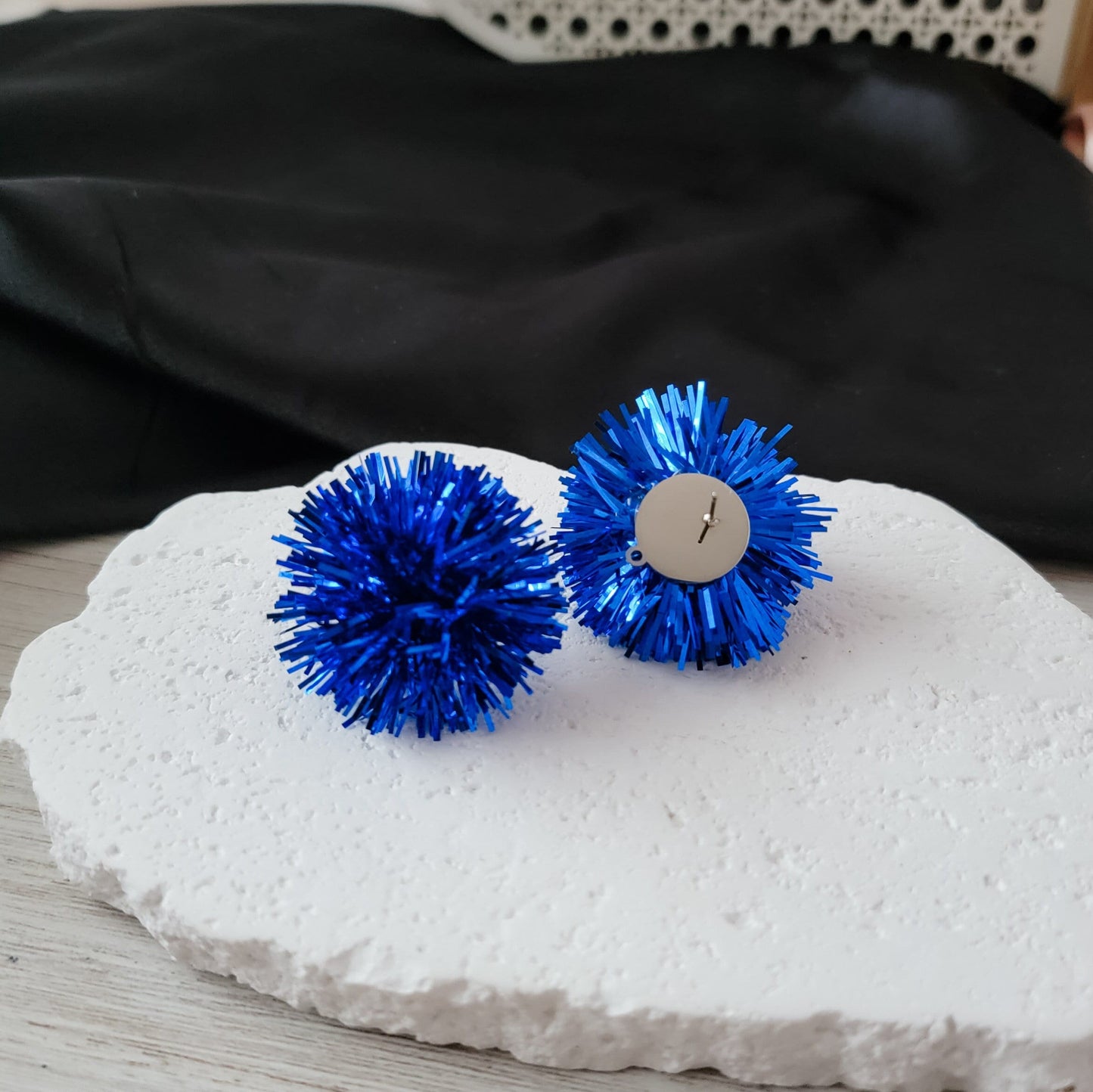 Royal Blue Tinsel 30mm Large Stud Topper, 1 Pair