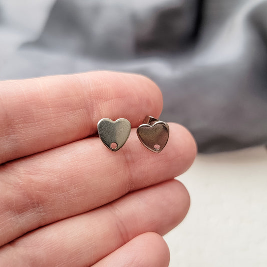 Silver Petite Heart Stud Connector, 10 Pieces
