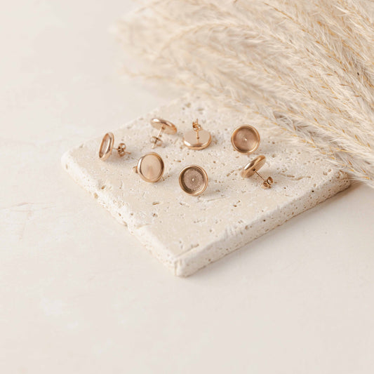 Rose Gold 8mm Stainless Steel Stud Bezels (Regular, No Connector Loop), 10 Pieces, Stud #7