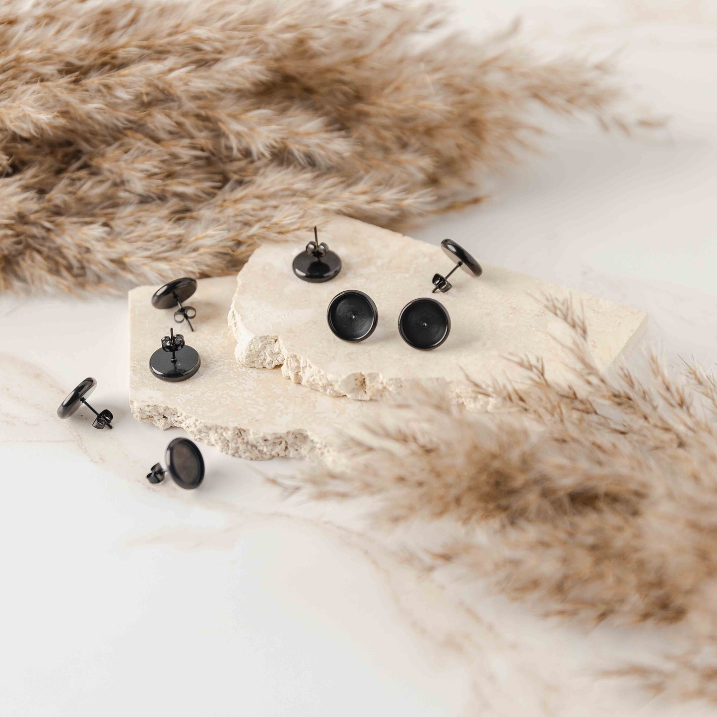 Black 10mm Stainless Steel Stud Bezels (Regular, No Connector Loop), 10 Pieces, Stud #11