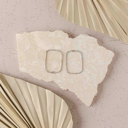 20mm Hammered Silver Rectangle Brass Charm with Hole, 10 Pieces