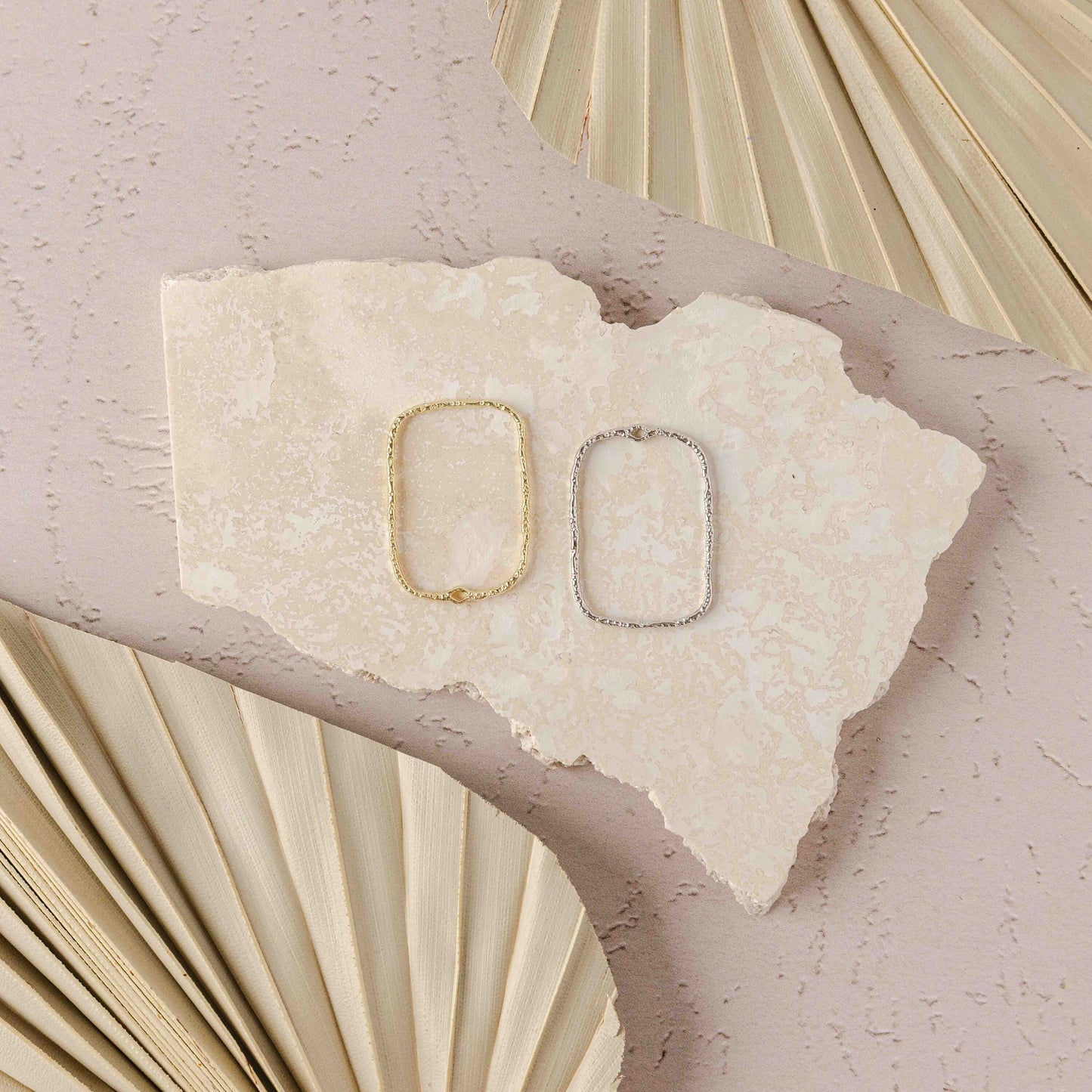 34mm Hammered Gold Rectangle Brass Charm with Hole, 10 Pieces