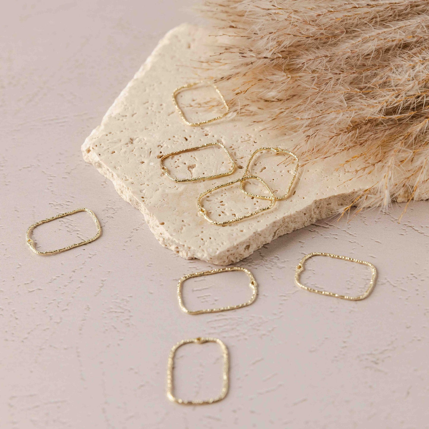 34mm Hammered Gold Rectangle Brass Charm with Hole, 10 Pieces