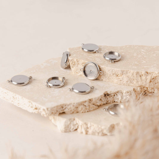 Silver 12mm Stainless Steel Charm Connector (Double Loop), 10 Pieces