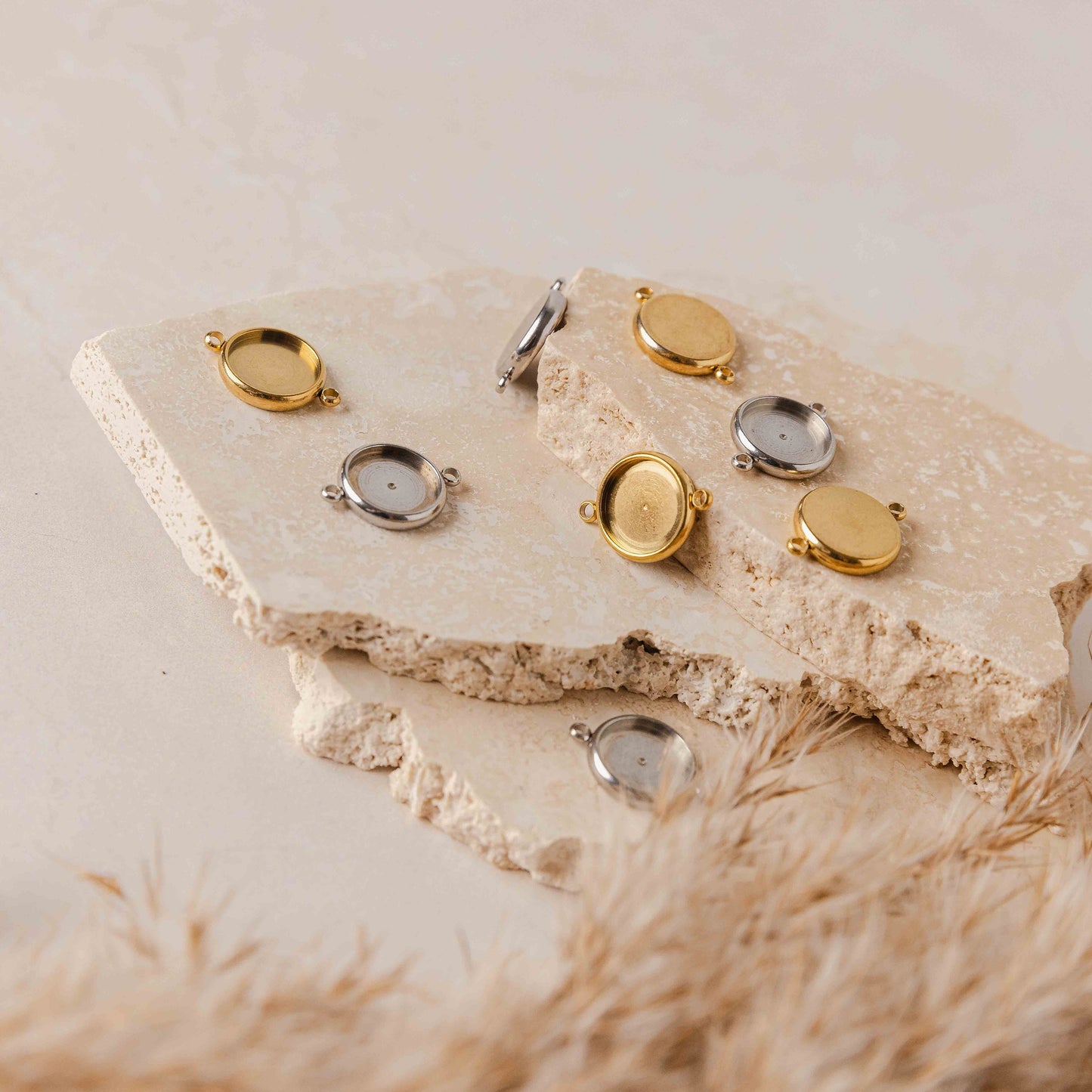 Gold 12mm Stainless Steel Charm Connector (Double Loop), 10 Pieces