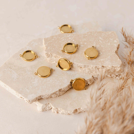 Gold 12mm Stainless Steel Charm Connector (Double Loop), 10 Pieces