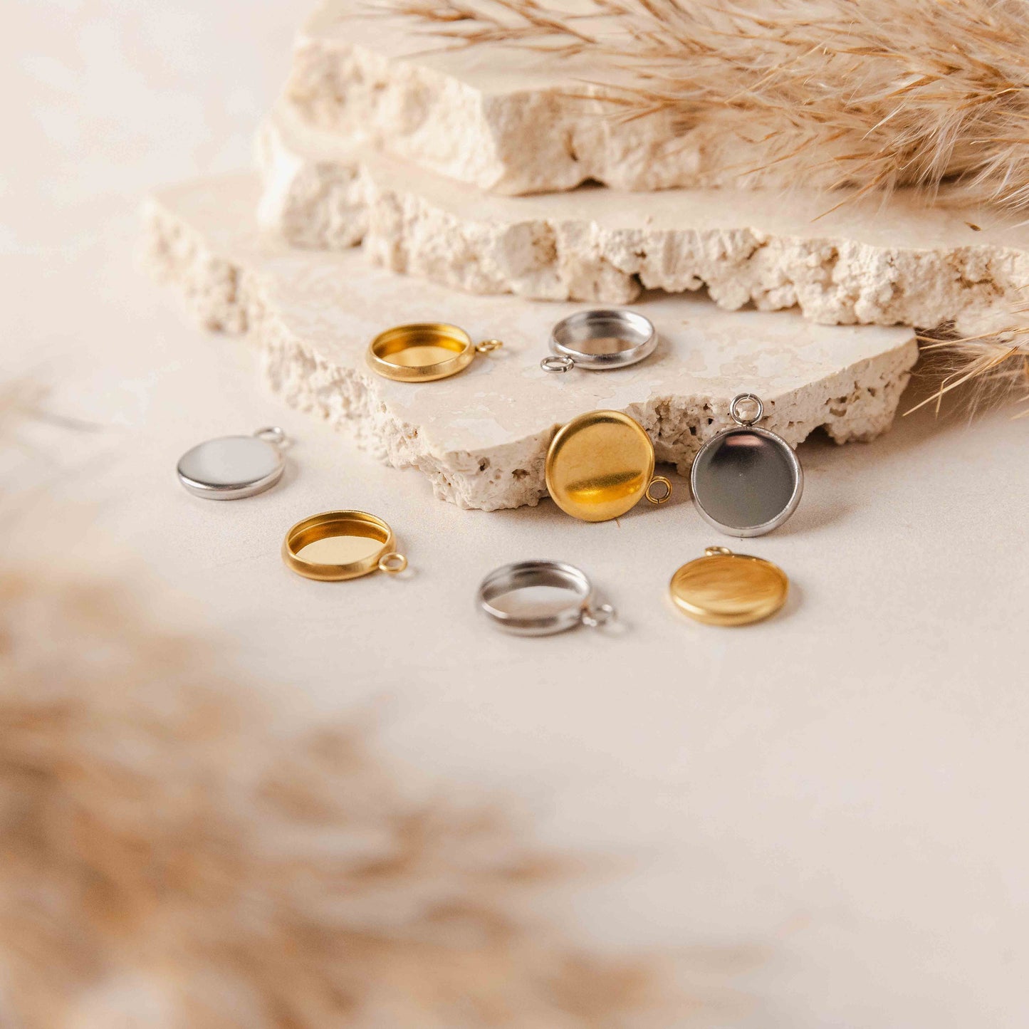 Gold 10mm Stainless Steel Charm Bezels, 10 Pieces