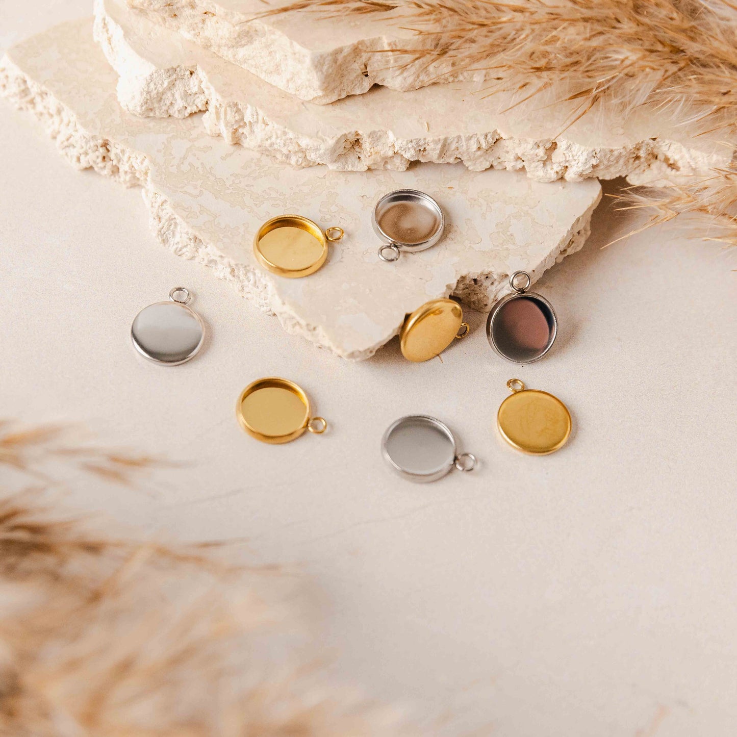 Gold 12mm Stainless Steel Charm Bezels, 10 Pieces