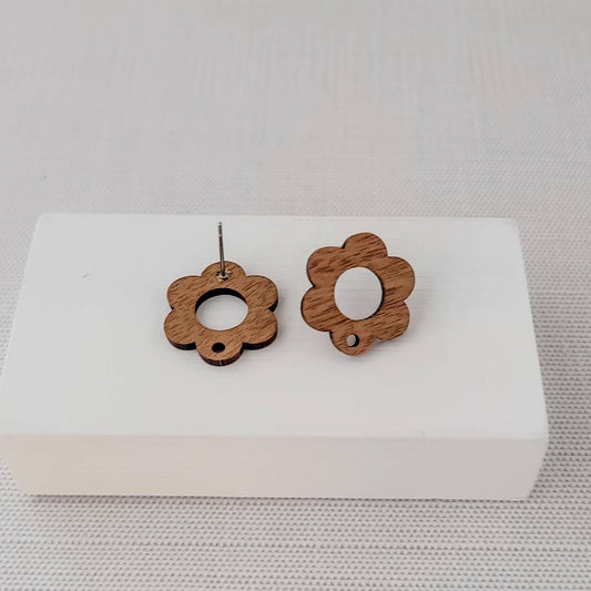 Walnut Wooden Open Flower Studs, 10 Pieces, Wood #9