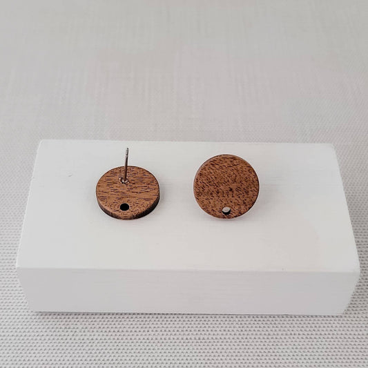 Walnut Wooden 15mm Solid Circle Studs, 10 Pieces, Wood #19