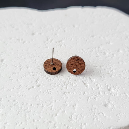 Walnut Wooden 10mm Solid Circle Studs, 10 Pieces, Wood #15