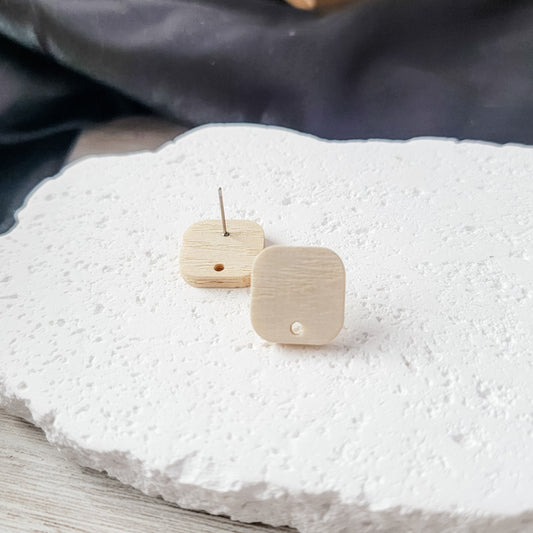 Natural Wooden Rounded Square Studs, 10 Pieces, Wood #37