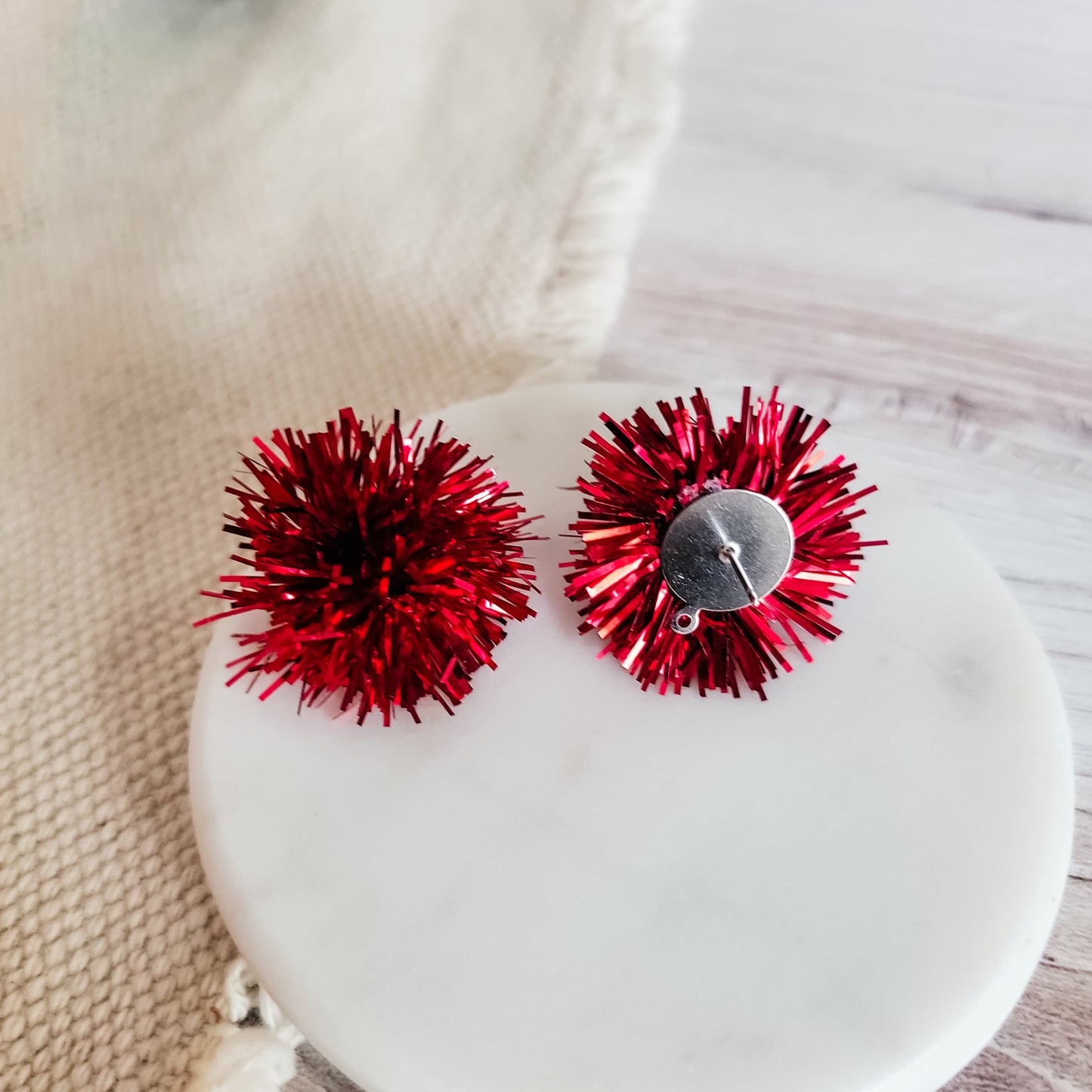 Red Tinsel 30mm Large Stud Topper, 1 Pair