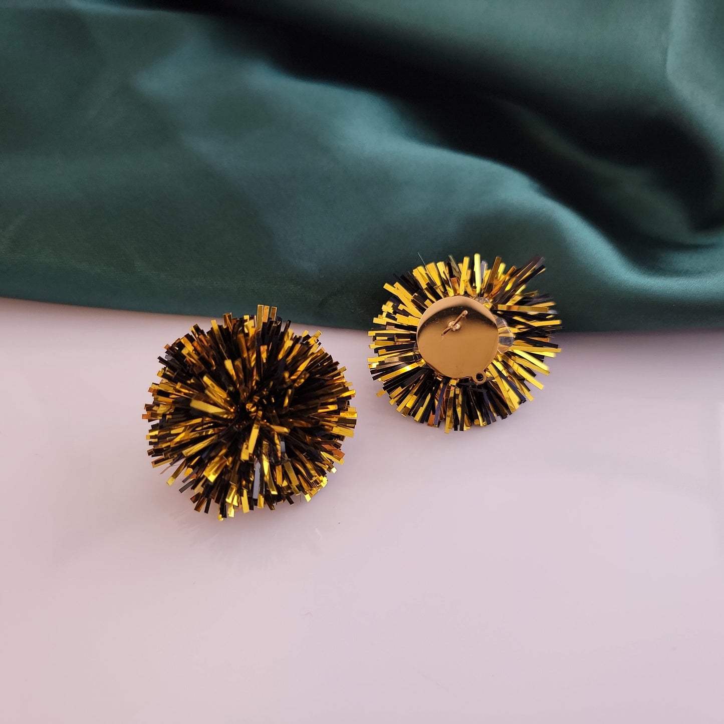 Black and Gold Mix Tinsel 30mm Large Stud Topper, 1 Pair