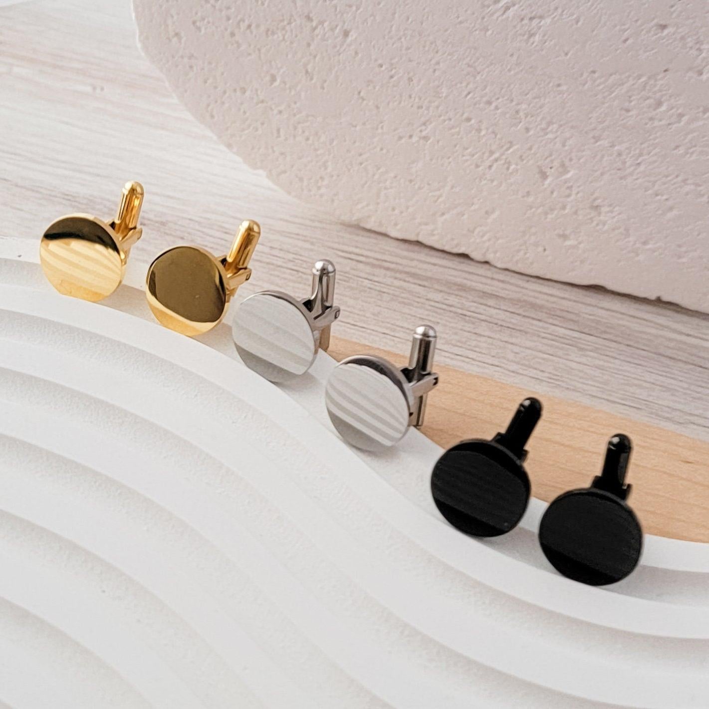 Round Cufflinks (Choice of Color), 1 Pair Total, Metal Blank #12