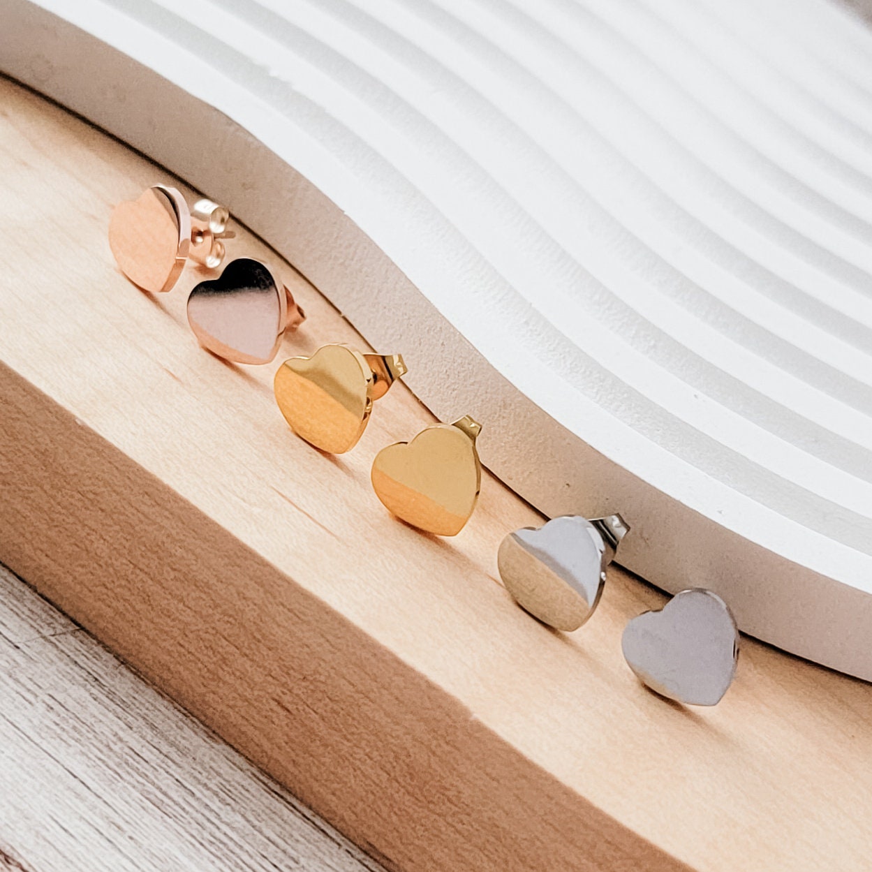 Heart Studs (Silver, Gold, or Rose Gold), 1 Pair Total, Metal Blank #13