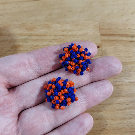 Orange and Royal Blue Mix 15mm Small Seed Bead Topper, 1 Pair