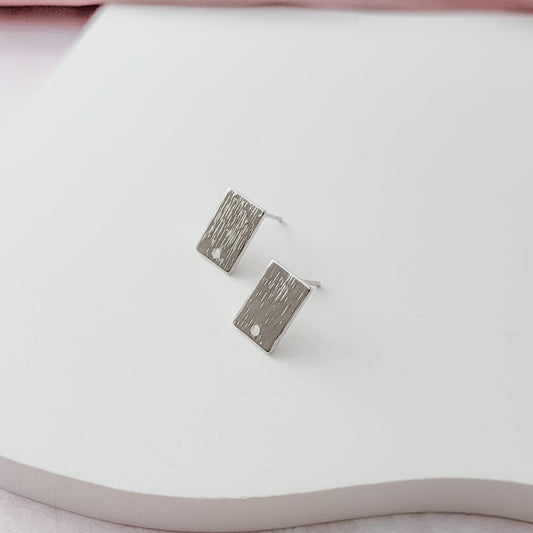Silver Brushed Short Rectangle Stud Earring Findings, 10 Pieces