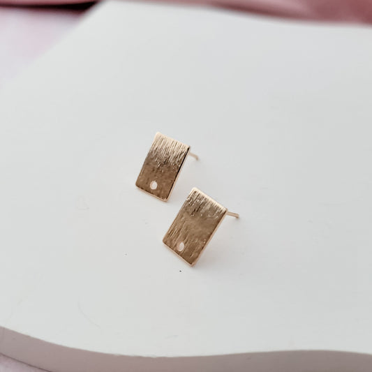 Gold Brushed Short Rectangle Stud Earring Findings, 10 Pieces