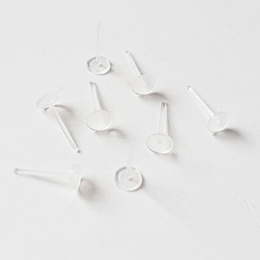 5mm Clear Plastic Flat Pad Earring Posts, 100 Pieces, Plastic #6