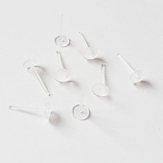 3mm Clear Plastic Flat Pad Earring Posts, 100 Pieces, Plastic #5