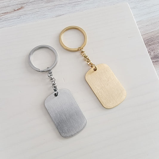 Brushed Rounded Rectangle Pendant Keychain (Silver or Gold), 1 Total, Metal Blank #19