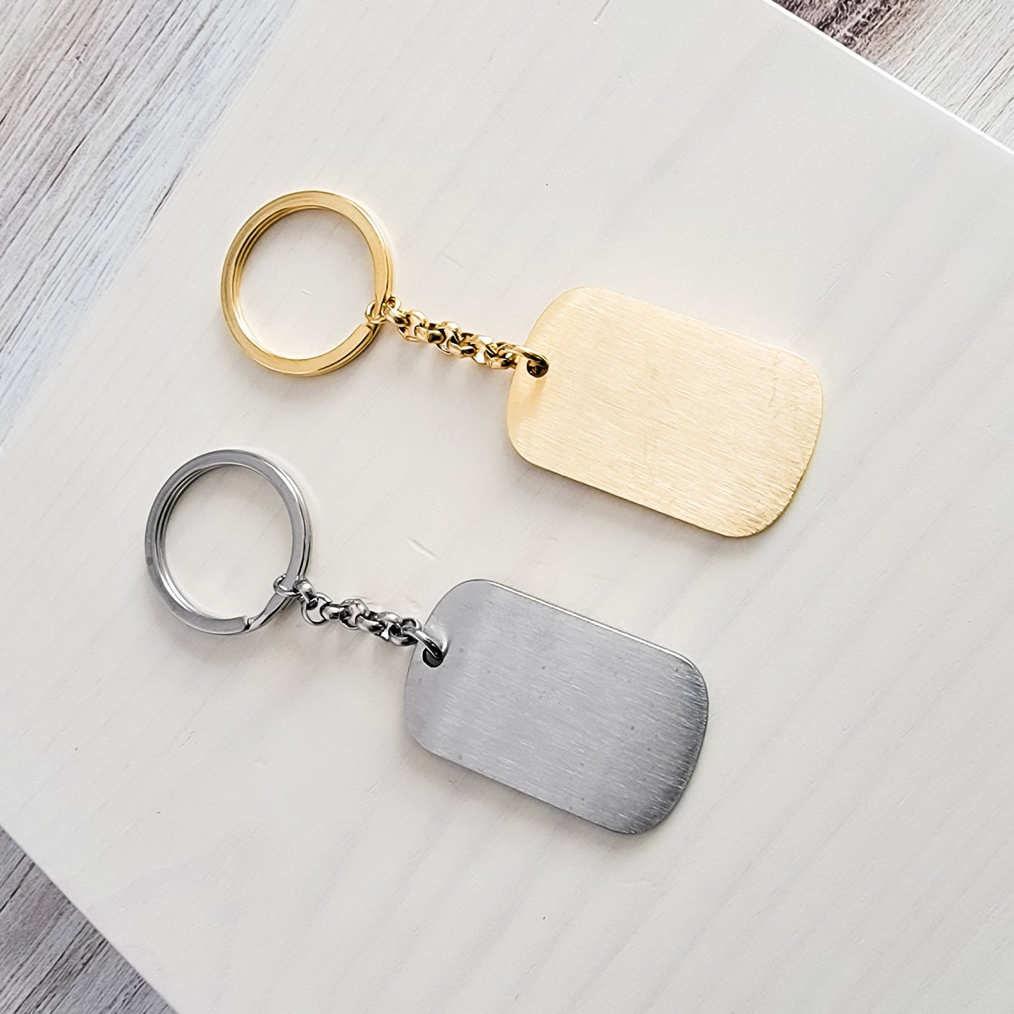Brushed Rounded Rectangle Pendant Keychain (Silver or Gold), 1 Total, Metal Blank #19