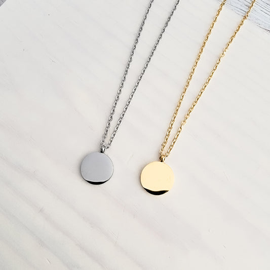 Petite Disc Necklace (Silver, Gold, or Rose Gold), 1 Total, Metal Blank #21