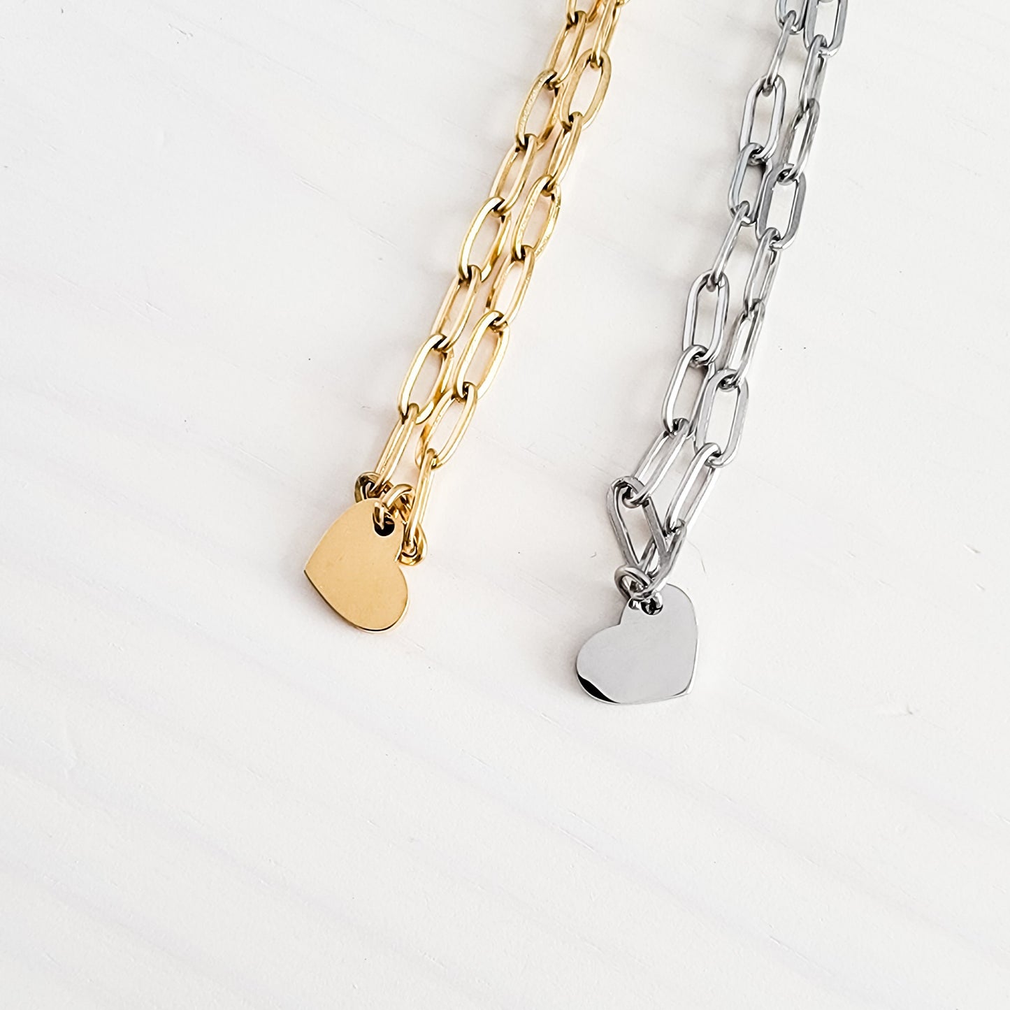 Petite Heart Paperclip Chain Bracelet (Silver or Gold), 1 Total, Metal Blank #16