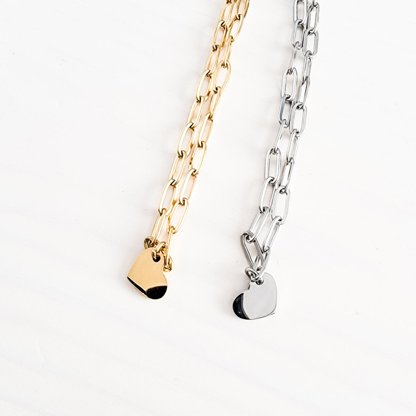 Petite Heart Paperclip Chain Bracelet (Silver or Gold), 1 Total, Metal Blank #16