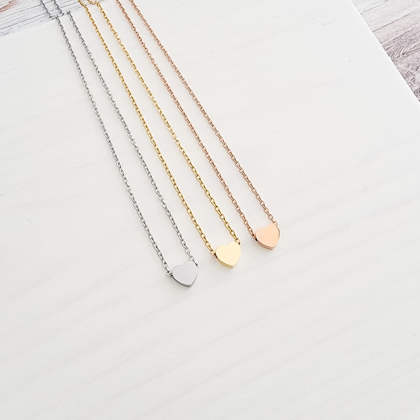 Tiny Heart Charm Necklace (Silver, Gold, Rose Gold), 1 Total, Metal Blank #15