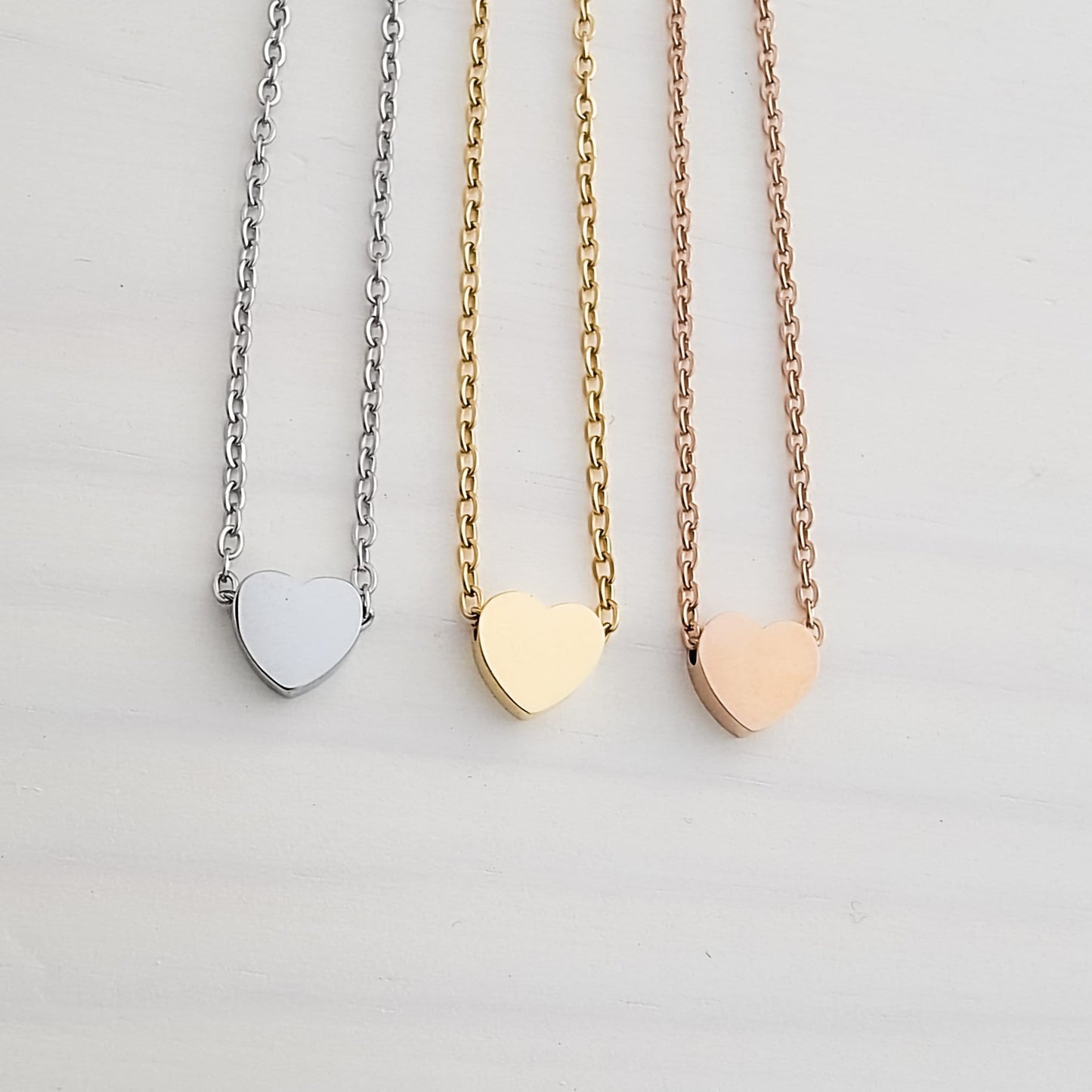 Tiny Heart Charm Necklace (Silver, Gold, Rose Gold), 1 Total, Metal Blank #15