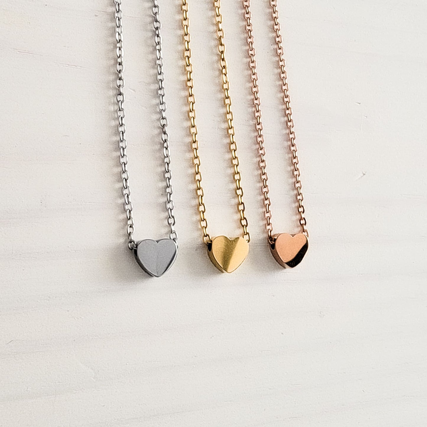 Tiny Heart Charm Necklace (Silver, Gold, Rose Gold), 1 Total, Metal Blank #15
