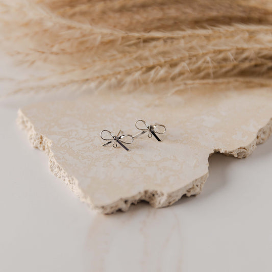 Silver Elegant Sterling Silver Bow Stud Connector, 10 Pieces, Bow #43