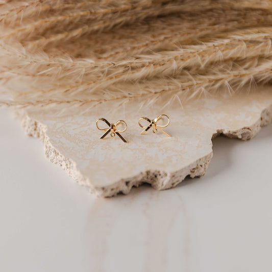 Gold Elegant Sterling Silver Bow Stud Connector, 10 Piece, Bow #44