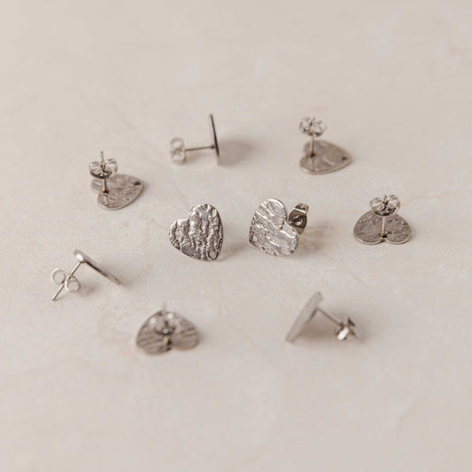 Silver Textured Heart Stud Findings with Holes, 10 Pieces