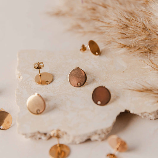 Rose Gold Flat Round Stud Findings with Holes, 10 Pieces