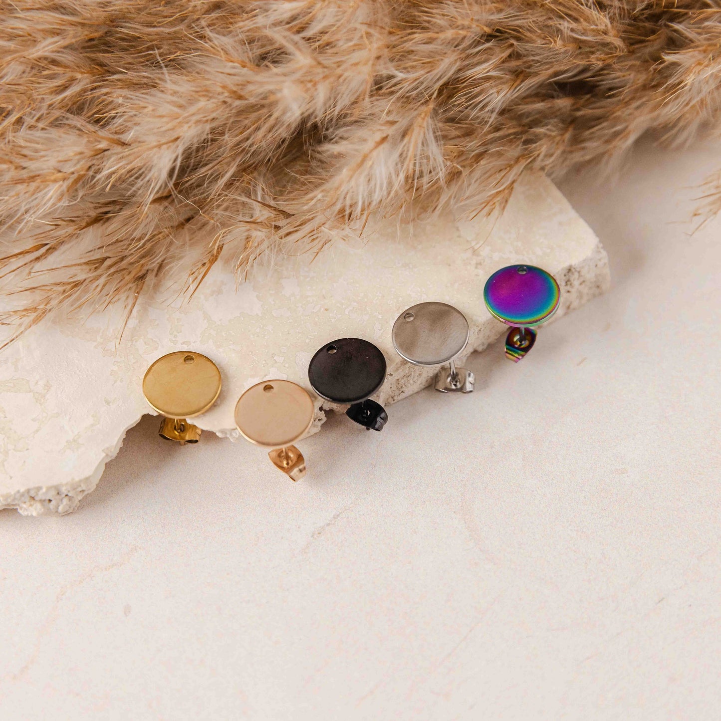 Silver Flat Round Stud Findings with Holes, 10 Pieces