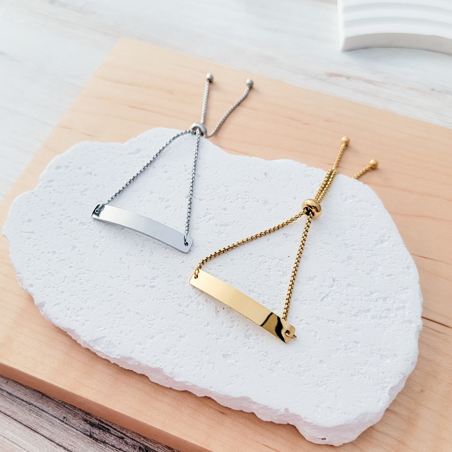 Horizontal Rectangle Bar Bolo Bracelet (Silver or Gold), 1 Total, Metal Blank #8
