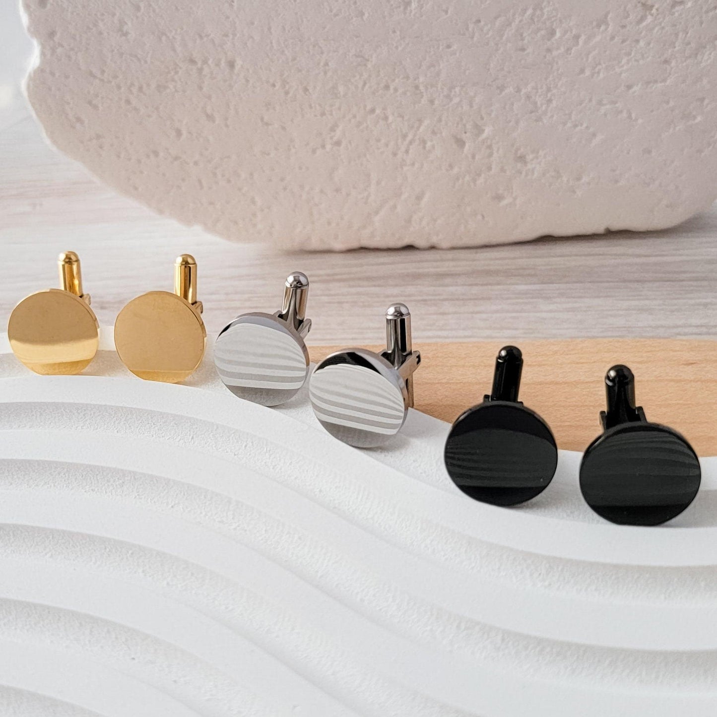 Round Cufflinks (Choice of Color), 1 Pair Total, Metal Blank #12