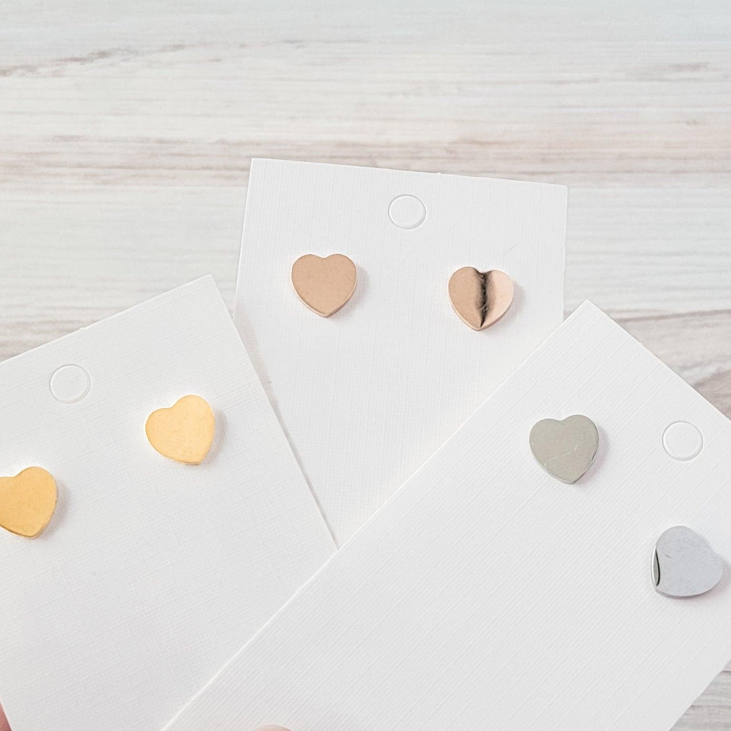 Heart Studs (Silver, Gold, or Rose Gold), 1 Pair Total, Metal Blank #13